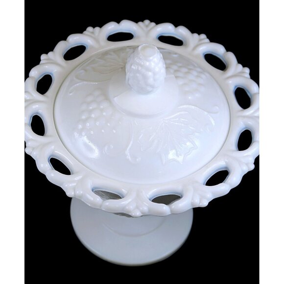 Colony Harvest Milk Glass Footed Candy Dish & Lid - Mid-Century Home Decor - Picture 3 of 5